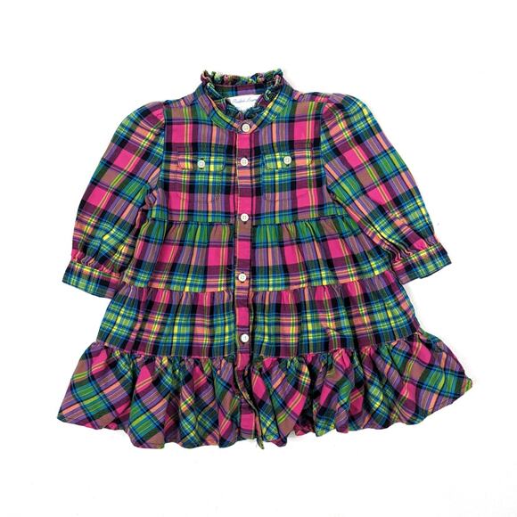 Ralph Lauren Dress Baby Girls Size 9m Pink Mixed Plaid Button Down Mock Neck - Picture 1 of 6